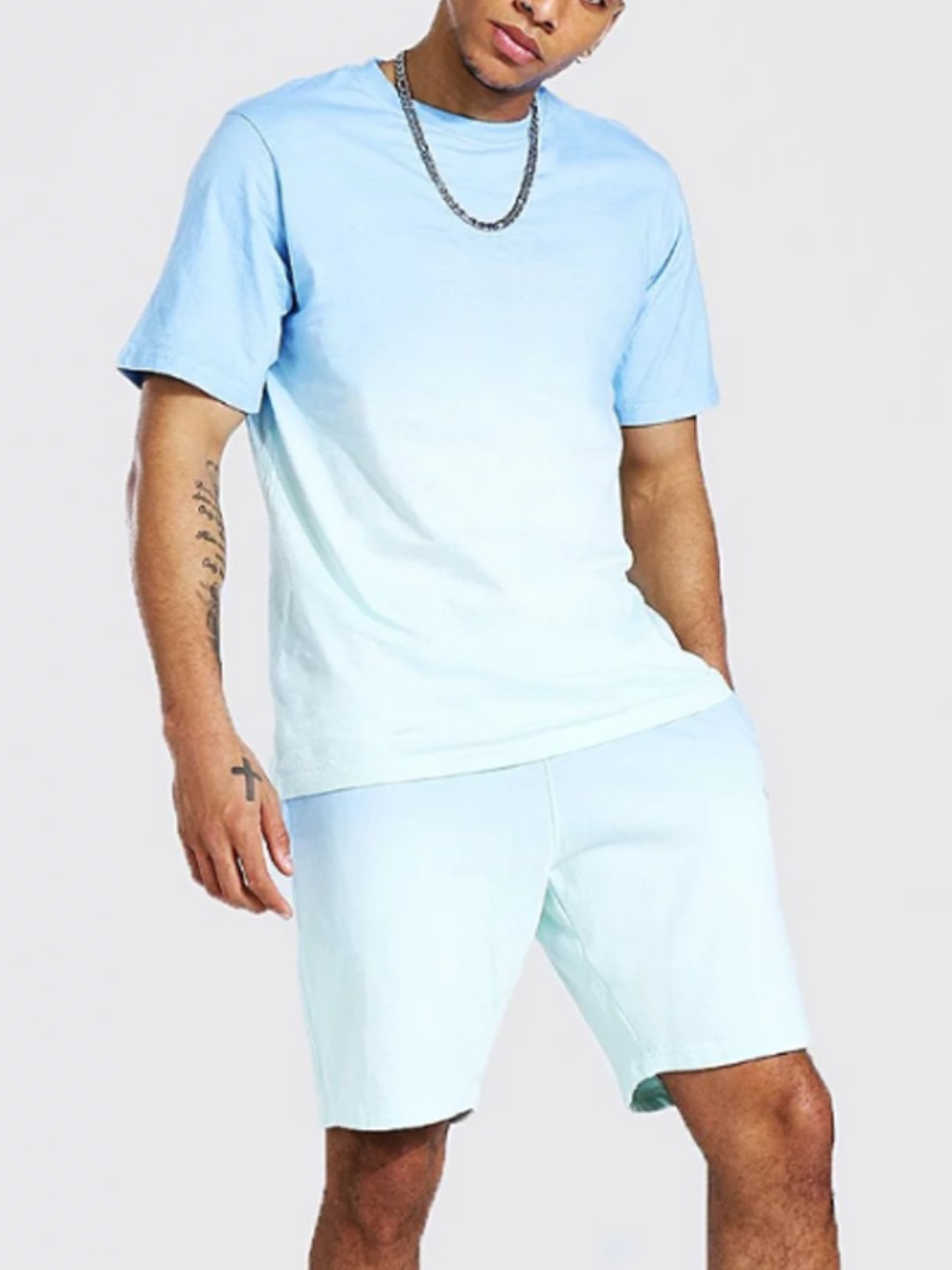 

Lovely Men Street Gradient Drawstring Baby Blue Two Piece Shorts Set