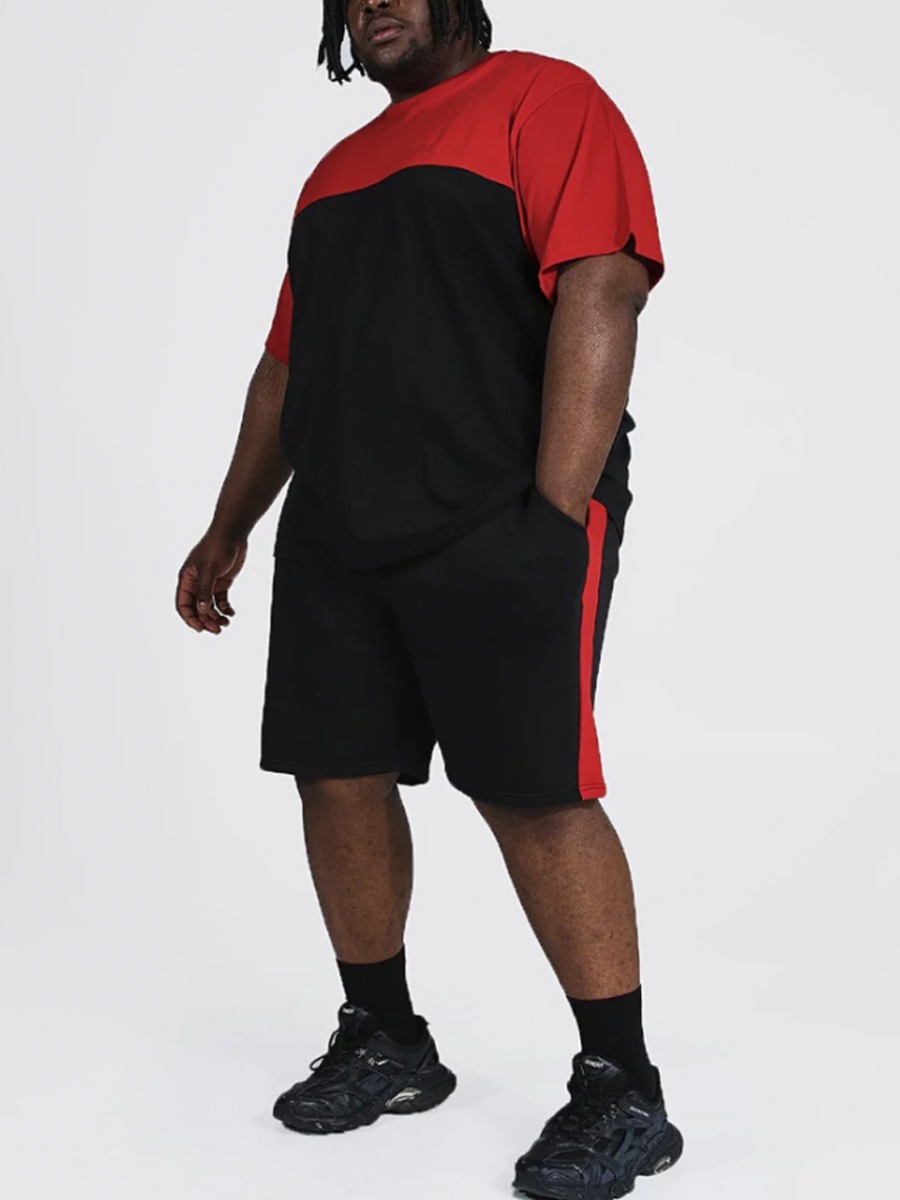 

Lovely Men Casual Color-lump Drawstring Red Two Piece Shorts Set