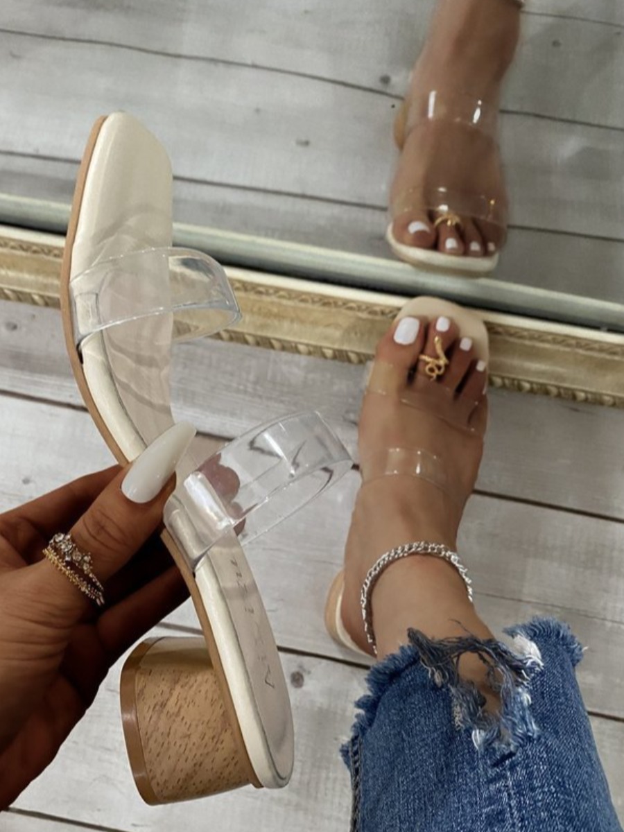 LW Square-toe See-through White Heels