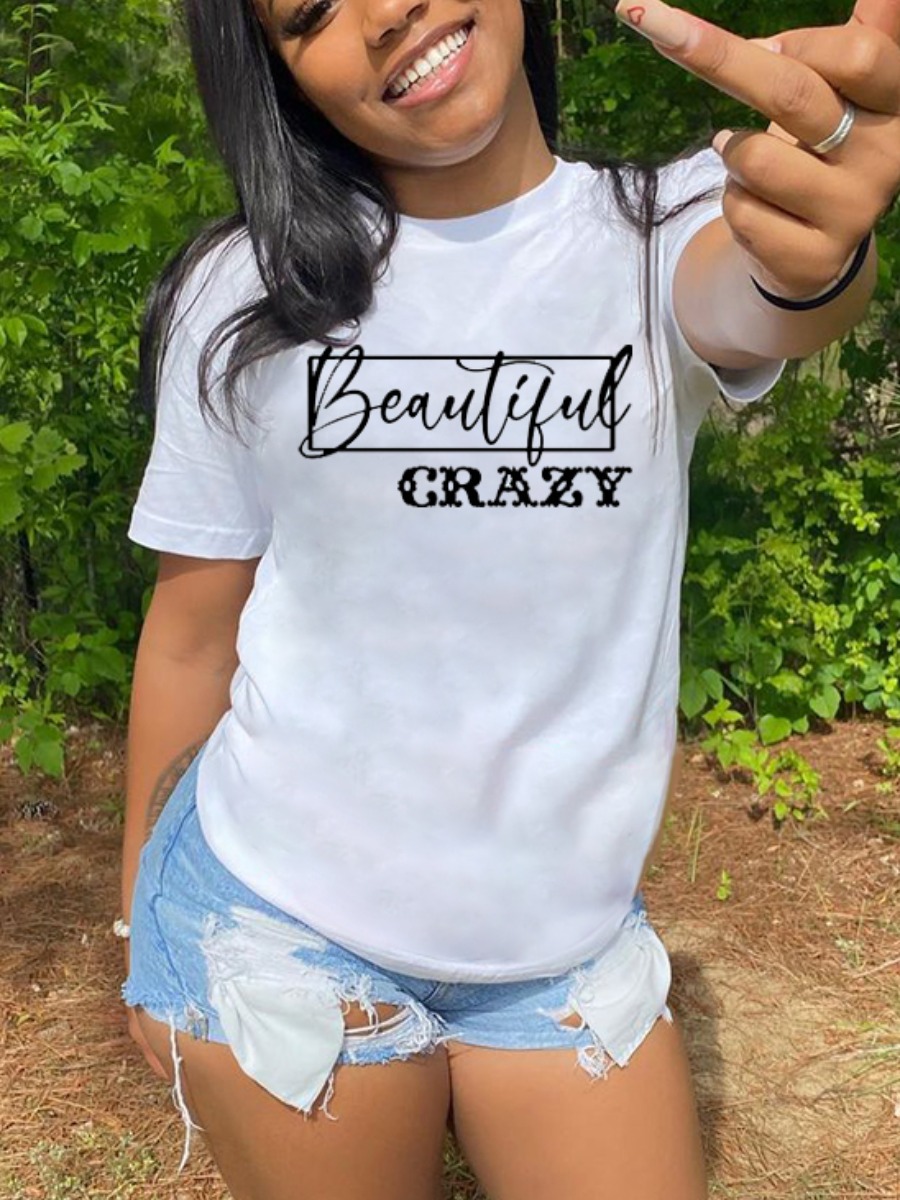 

Lovely Casual O Neck Letter Print White T-shirt