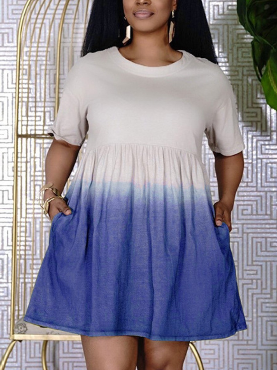 

Lovely Casual O Neck Gradient Blue Mini A Line Dress