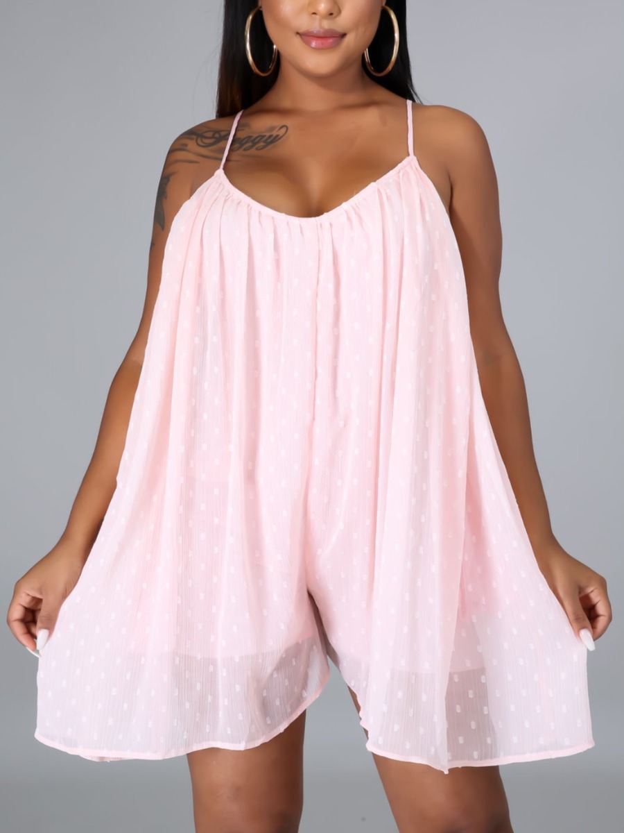 

Lovely Sweet Backless Fold Design Pink One-piece Romper