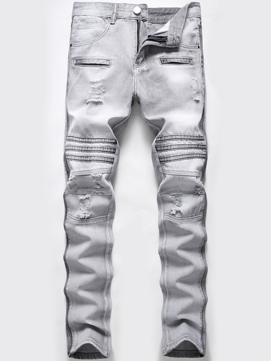 

Lovely Men Street Mid Waist Ripped Grey Jeans