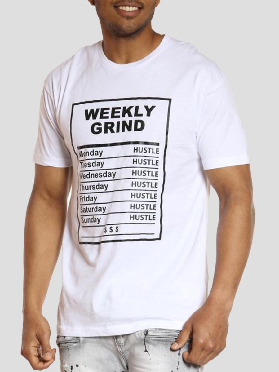 LW Men Casual O Neck Letter Print White T-shirt
