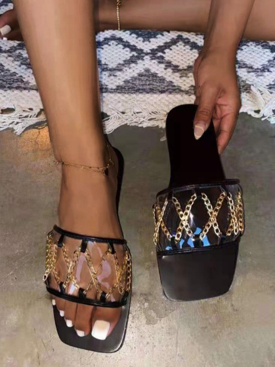 

Lovely Casual Chain Decoration Black Slippers