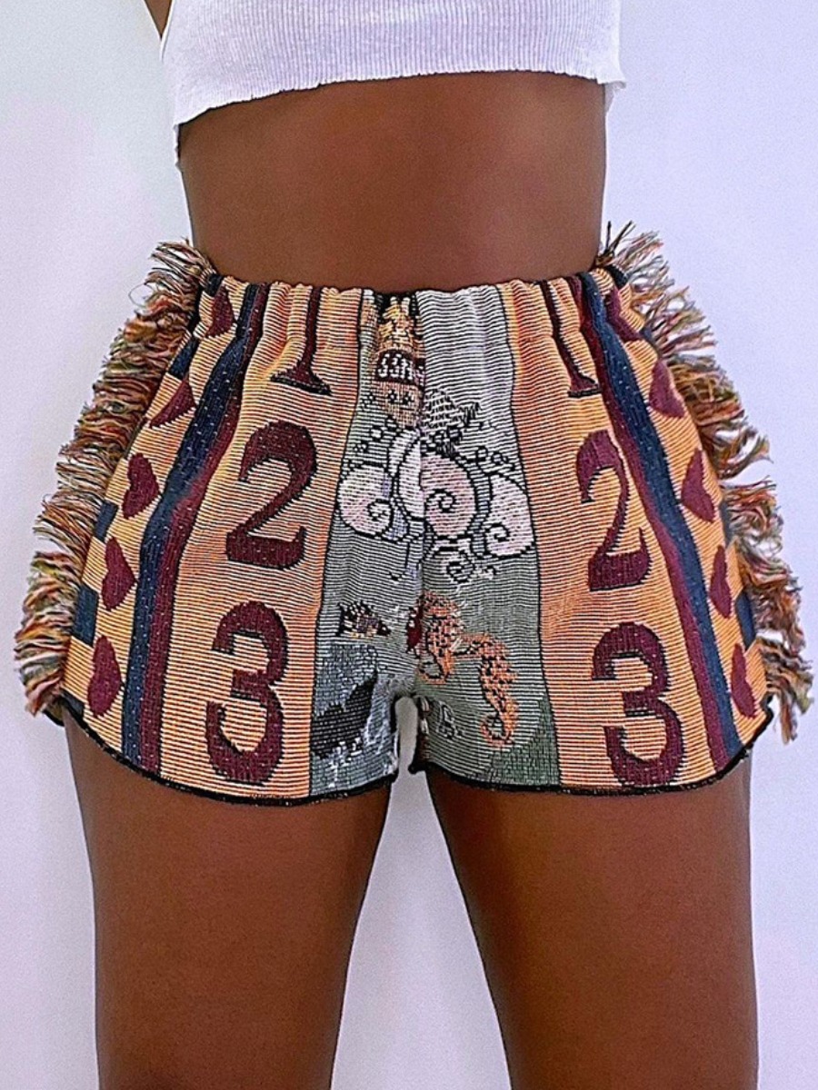 

Lovely Casual Print Tassel Design Orange Shorts
