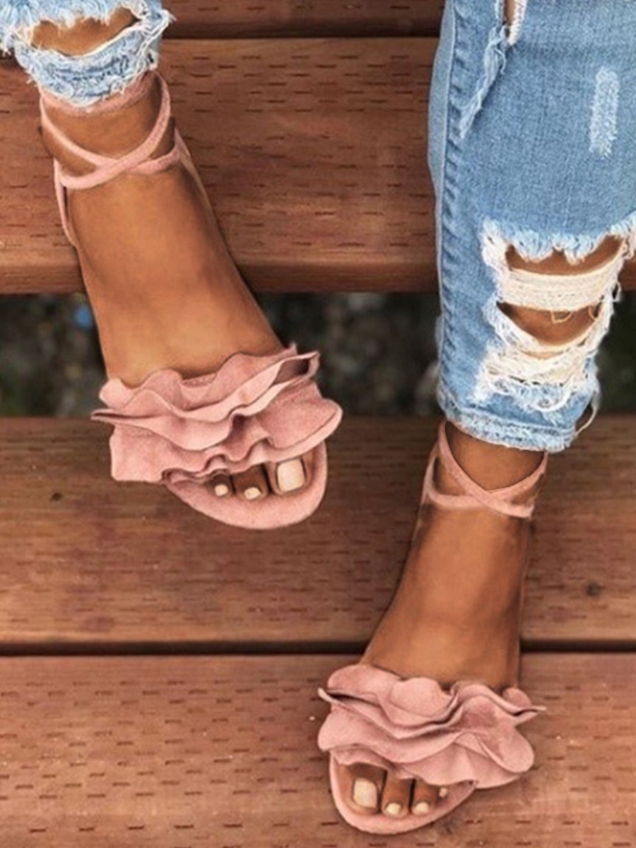 

Lovely Casual Flounce Design Pink Sandals