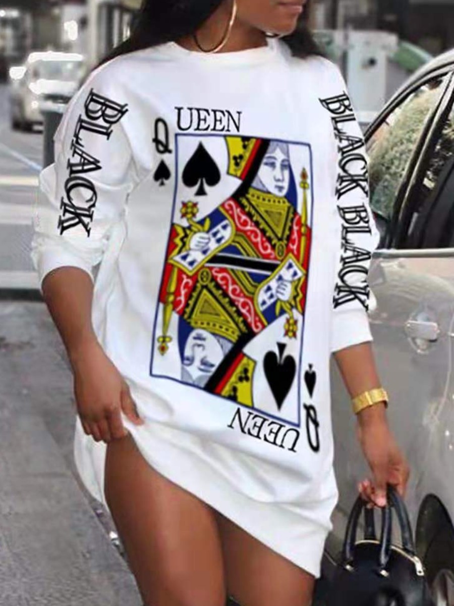 

LW Plus Size Casual Poker Letter Print White Mini Dress