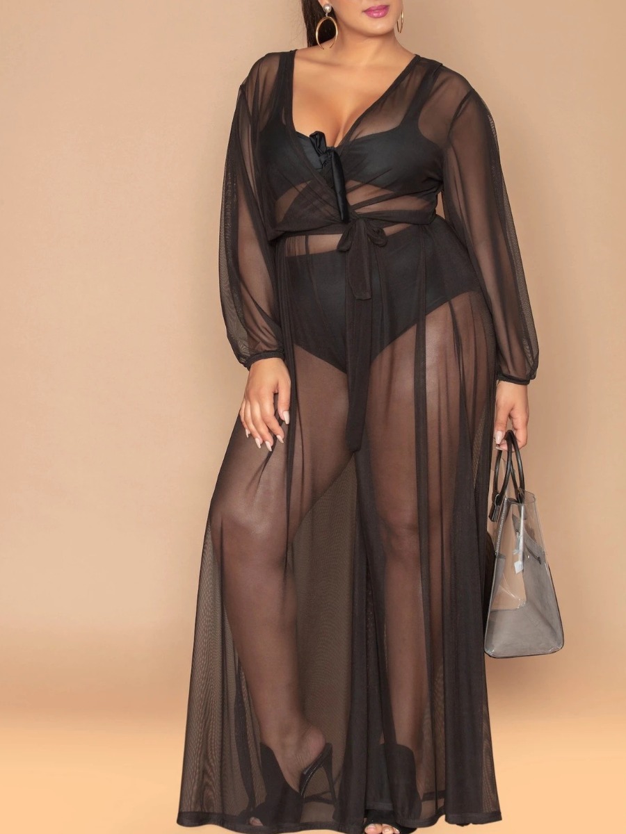 

Lovely Plus Size Boho See-through Loose Black One-piece Jumpsuit