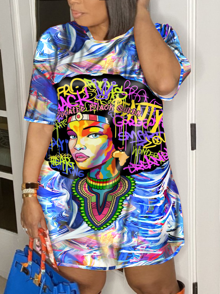 LW Plus Size Letter Print Patchwork Dress