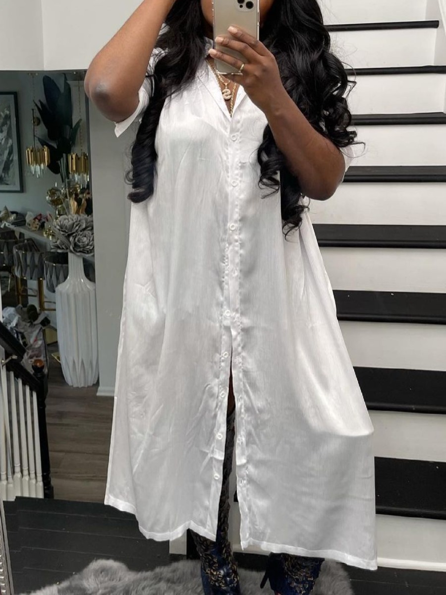 

Lovely Street Split Loose White Blouse