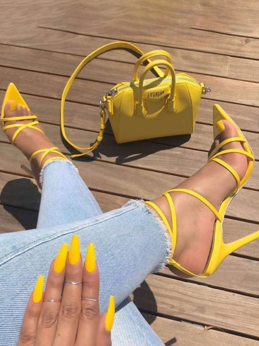

LW SXY Tie Leg Yellow Heels