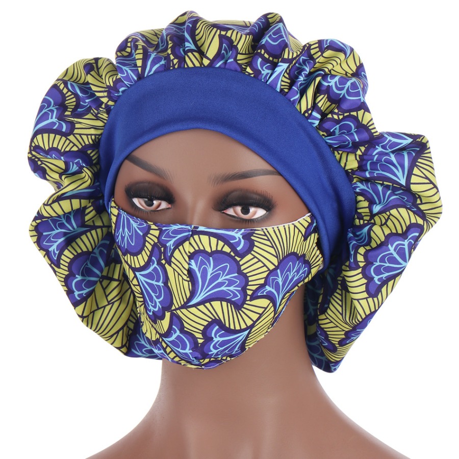 

LW Boho Geometric Print Patchwork Royalblue Face Mask (With Head Hat)