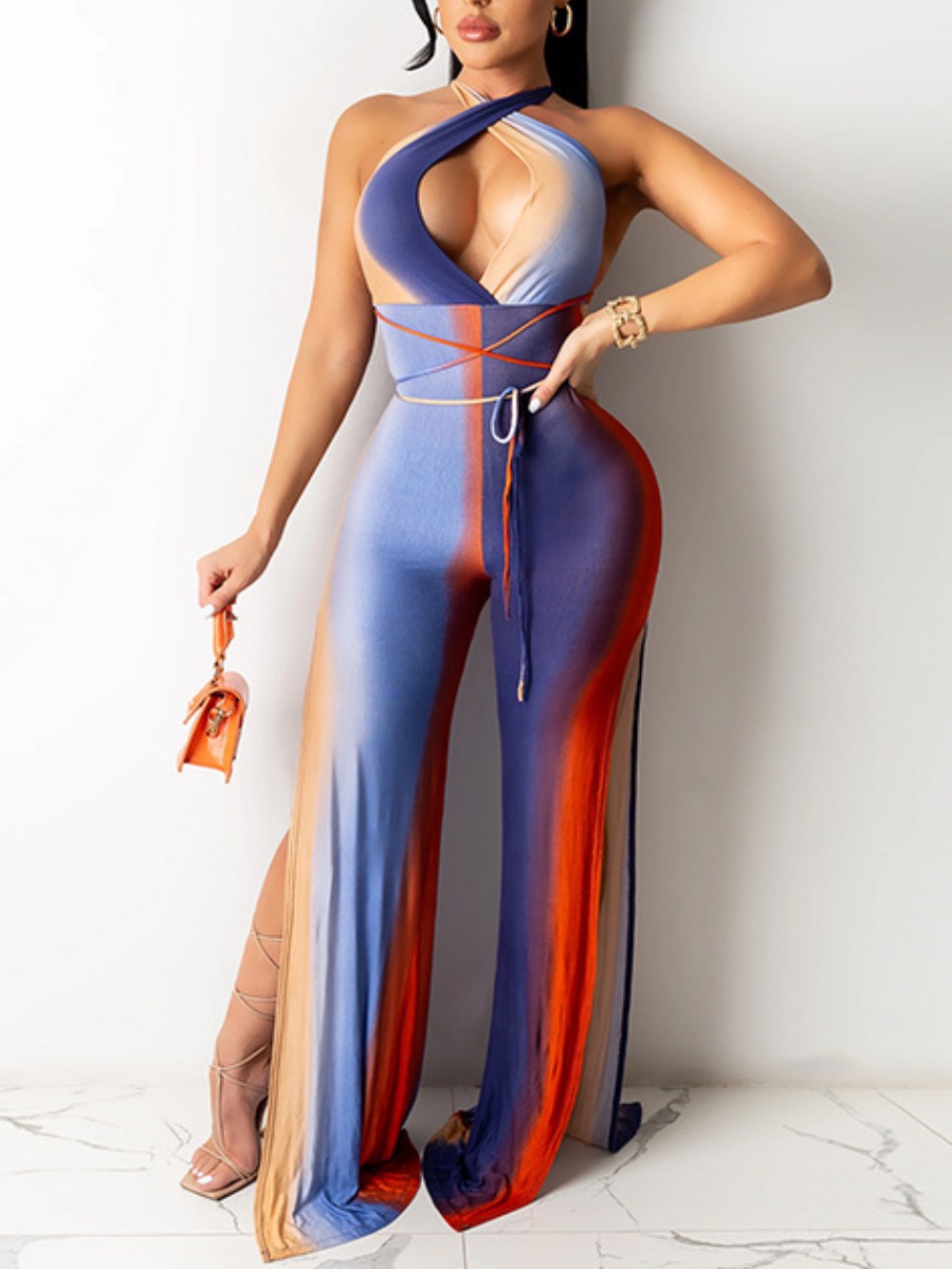 

Lovely Sexy Backless Gradient Split Croci One-piece Jumpsuit