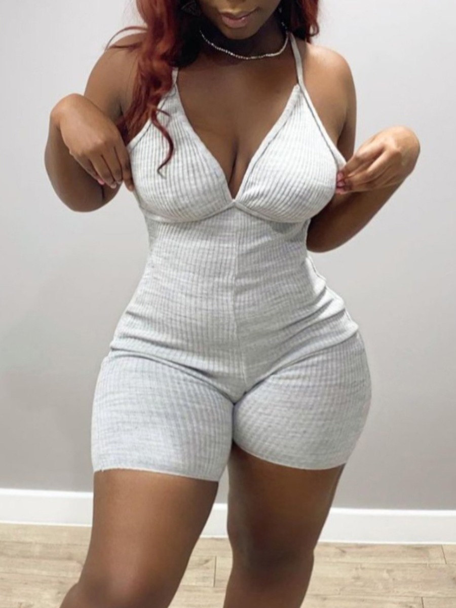 

LW Plus Size Casual V Neck Elastic White One-piece Romper