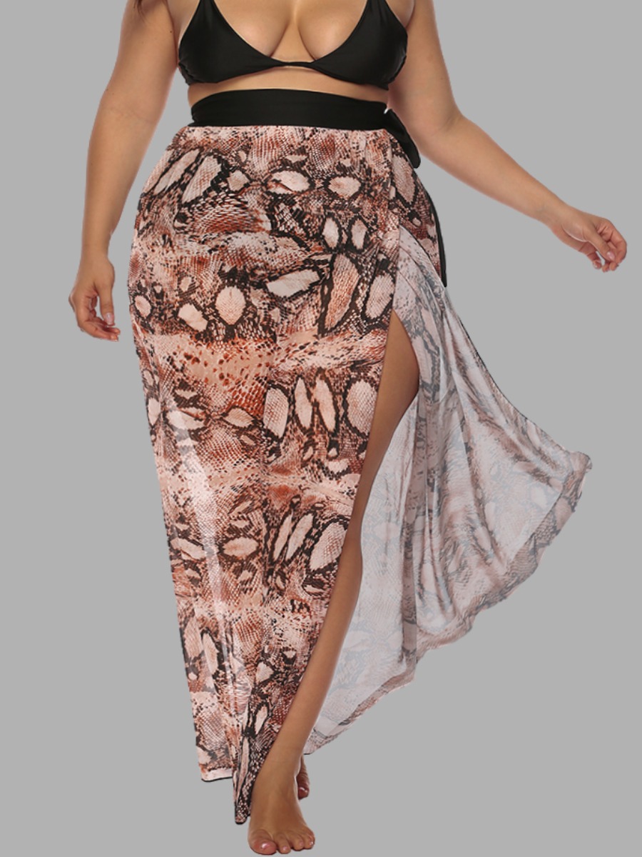 

Lovely Plus Size Boho Leopard Print Split Cover-up