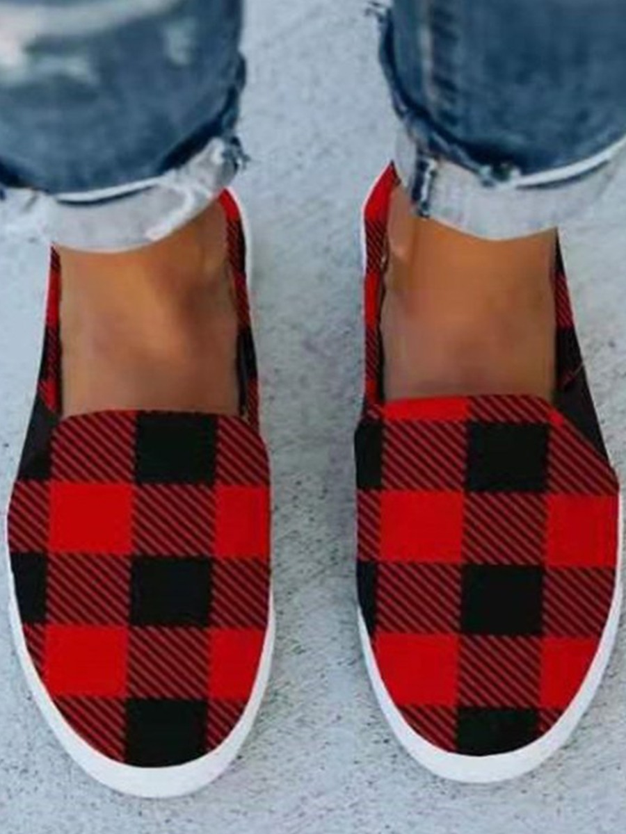 

Lovely Casual Plaid Print Red And Black Flats, Red and black check
