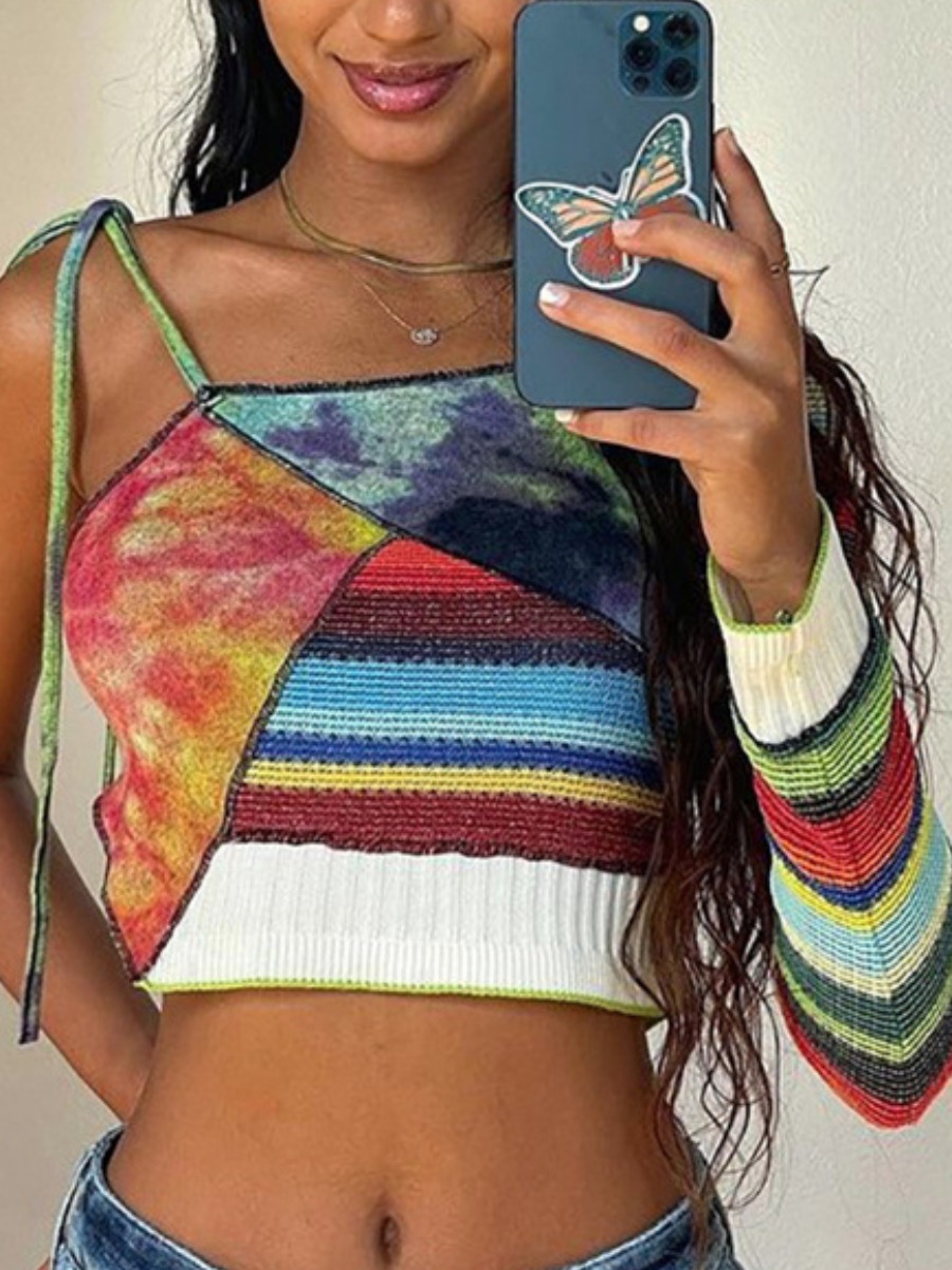 

Lovely Street Rib-Knit Tie-dye Green T-shirt