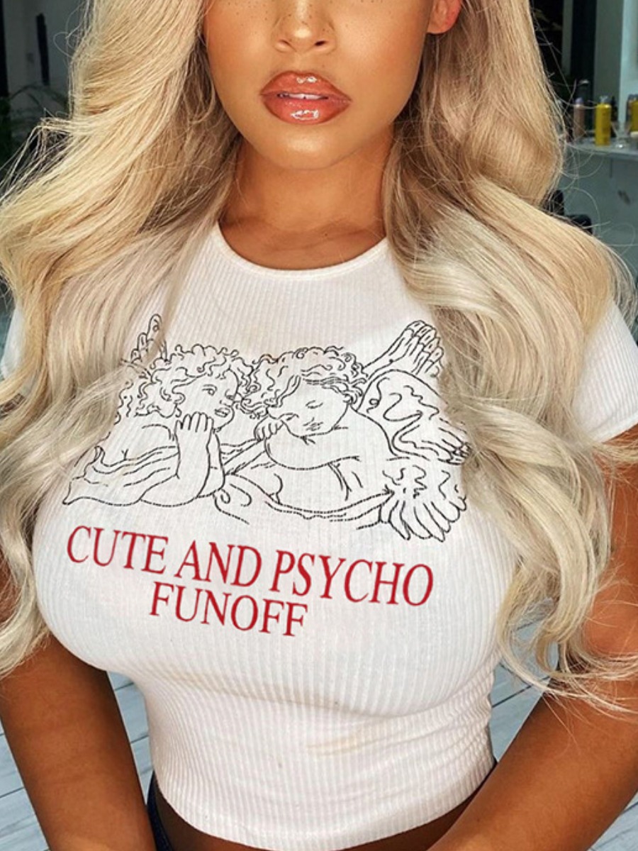 

Lovely Casual Angel Letter Print White T-shirt
