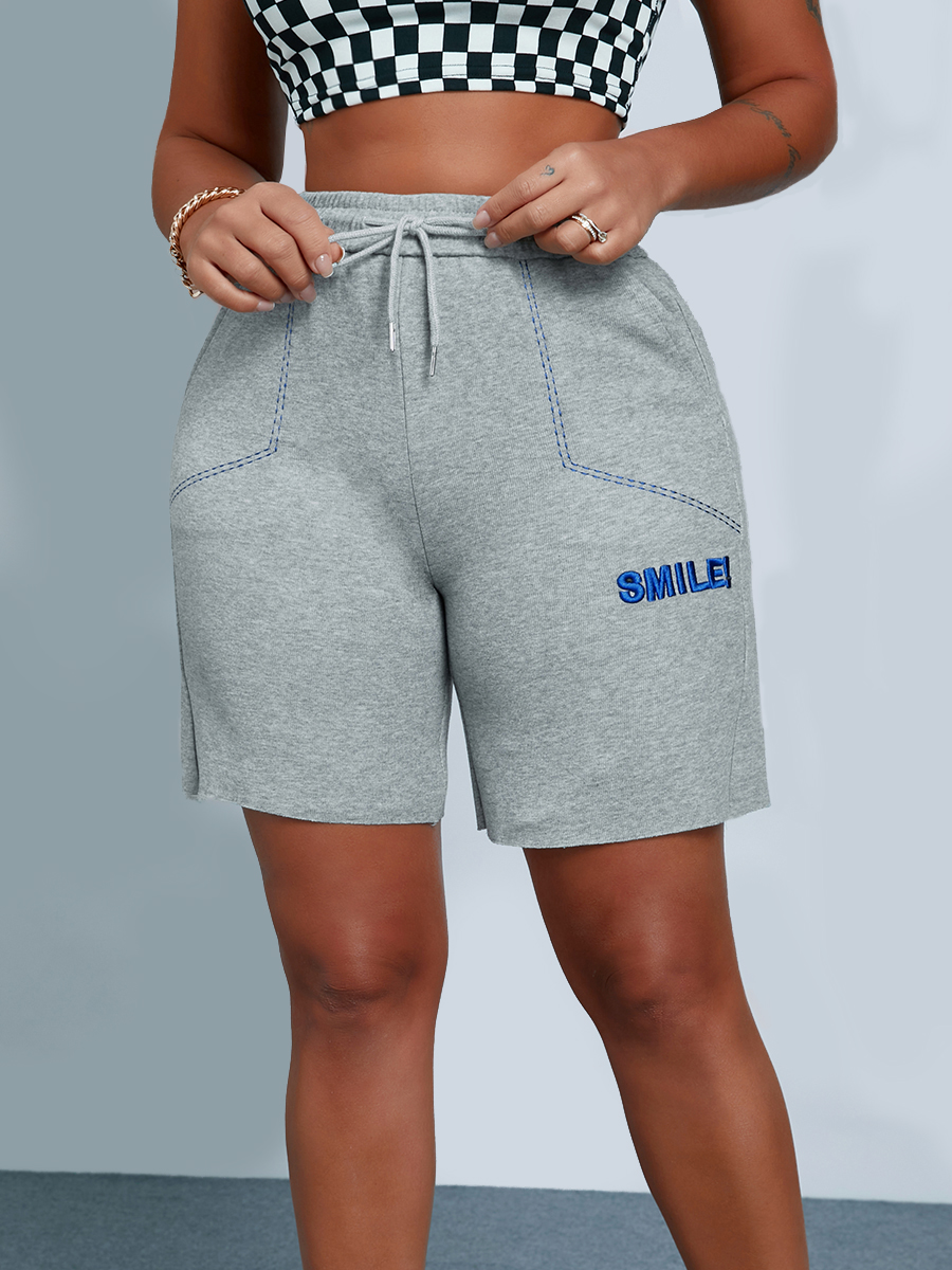 

Lovely Casual Letter Print Drawstring Grey Shorts