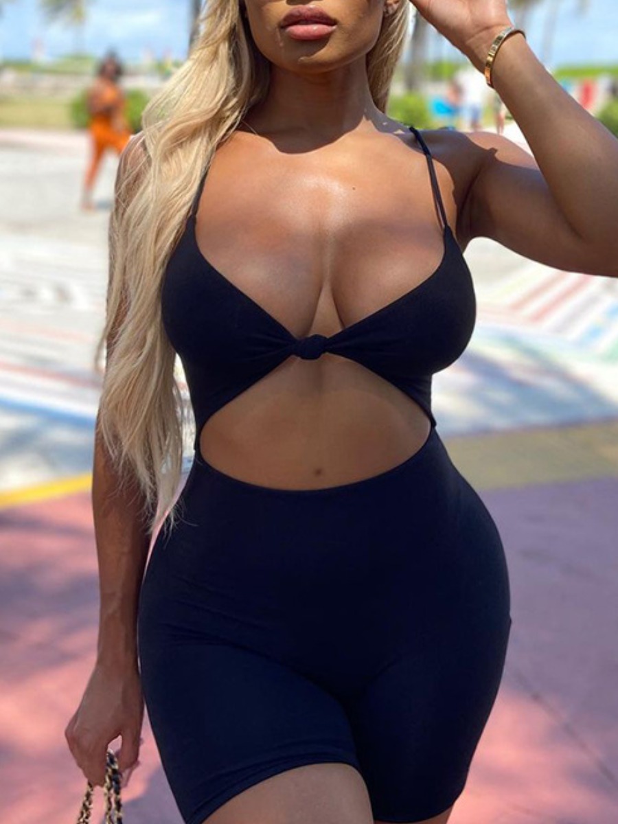 

Lovely Boho Hollow-out Skinny Black One-piece Swimsuit