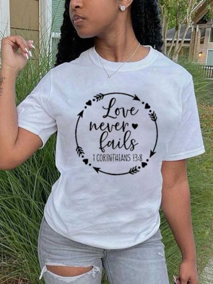 

Lovely Casual O Neck Letter Print White T-shirt