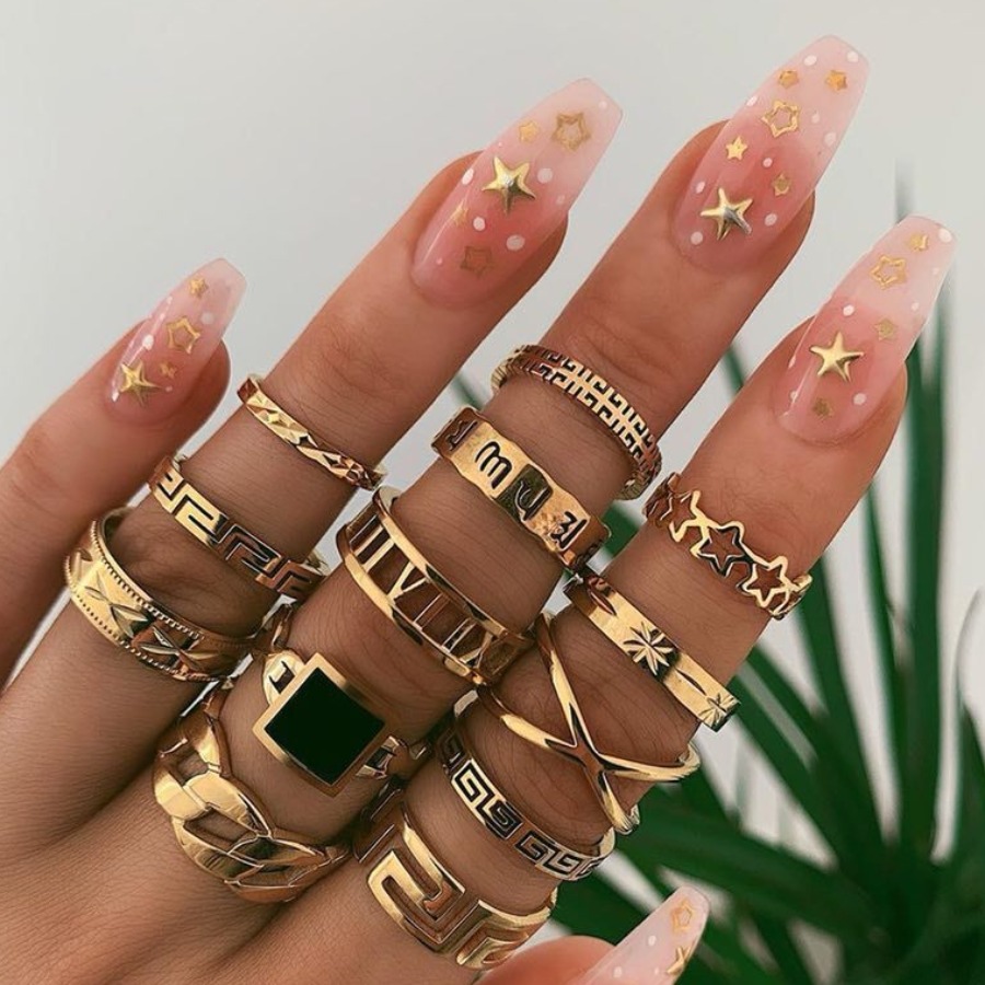 LovelyWholesale 13 Sweet Letter Decoration Gold Ring All Seasons Casual Cut Out Spring Summer 2024