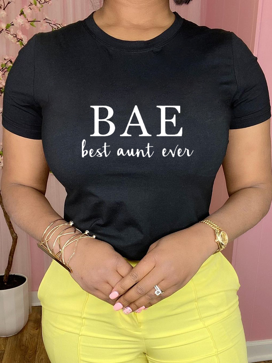 

Lovely Casual Round Neck Letter Print Black T-shirt
