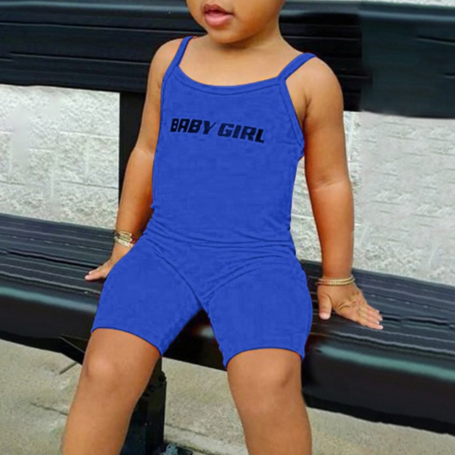 

LW Girl Sporty Letter Print Elastic Blue One-piece Romper