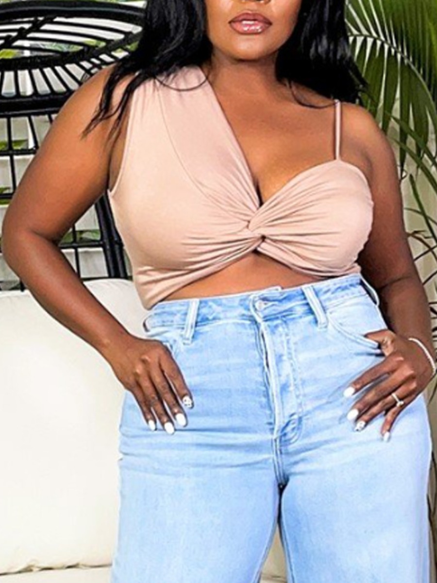 

Lovely Sexy Front Twist Asymmetrical Khaki Camisole