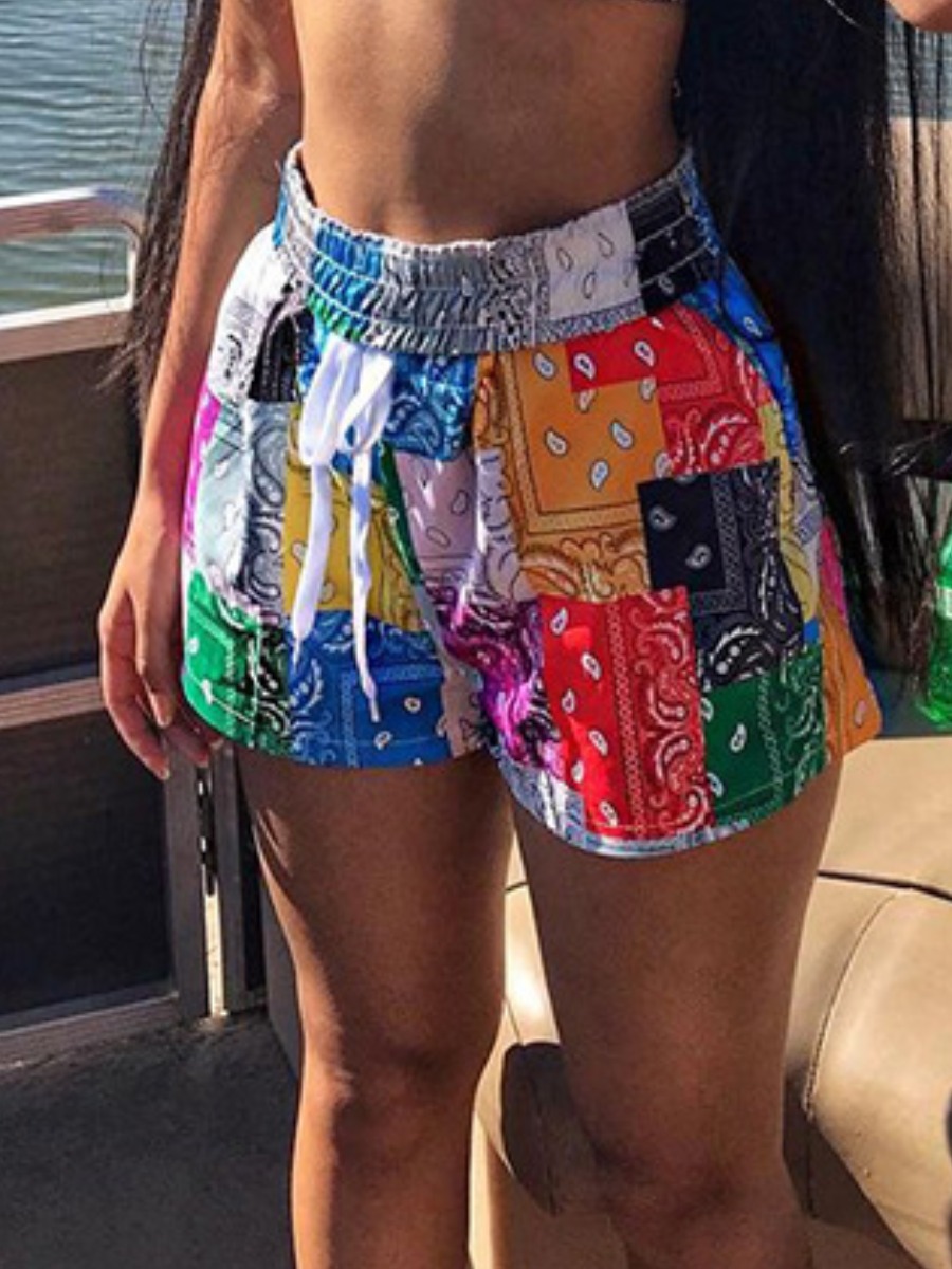 

Lovely Street Cashew Print Patchwork Multicolor Shorts, Multi