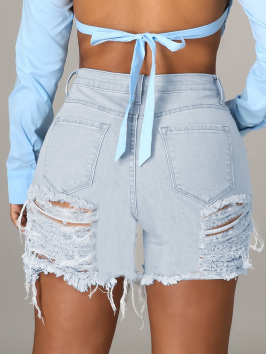 

Lovely Street High-waisted Ripped Blue Denim Shorts