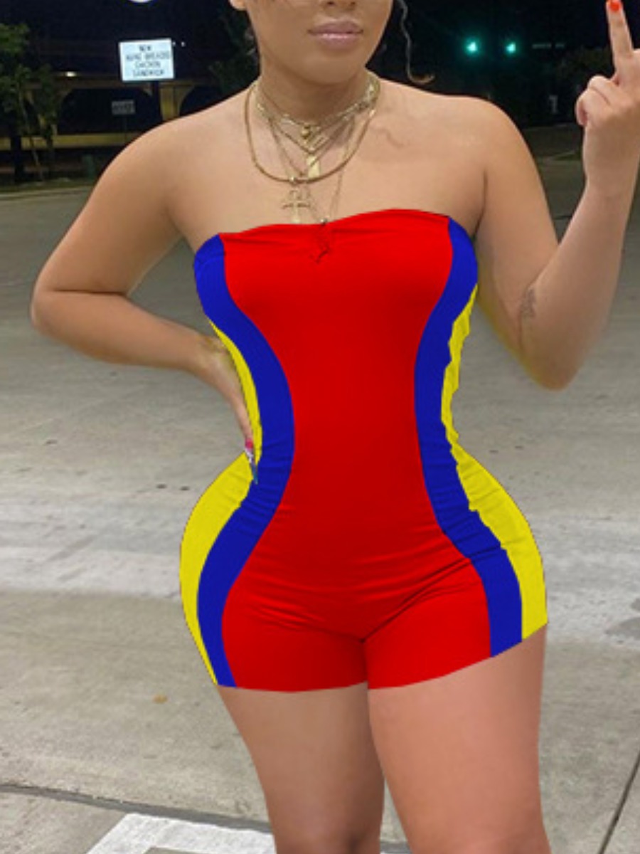 

Lovely Street Off The Shoulder Color-lump Red One-piece Romper
