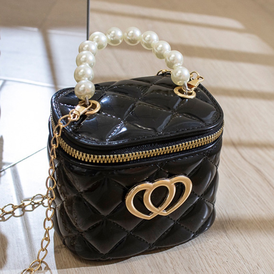 

Lovely Casual Pearl Decoration Black Messenger Bag