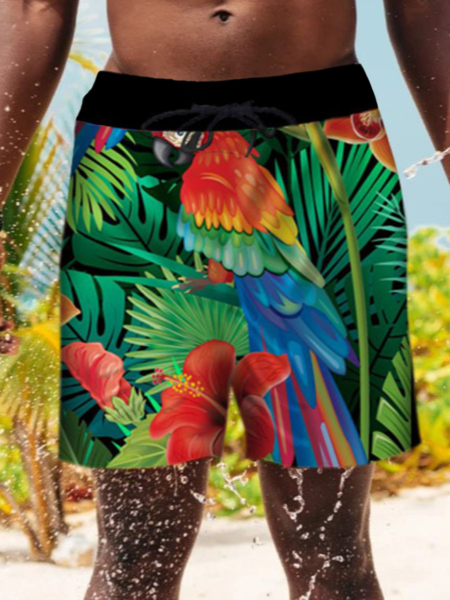 

Lovely Men Boho Bird Floral Print Multicolor Swimming Trunk, Multi