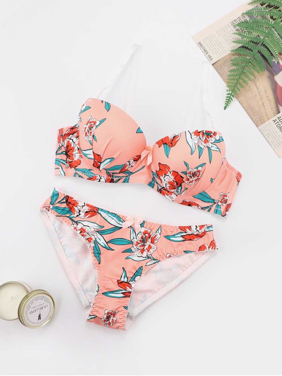 

Lovely Sweet Floral Print Jacinth Bra Set