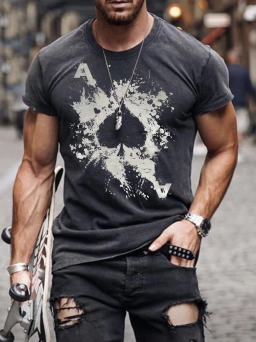 

Lovely Men Casual Round Neck Print Grey T-shirt