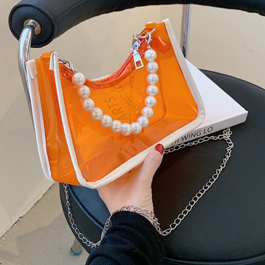 

Lovely Casual See-through Pearl Decoration Croci Crossbody Bag