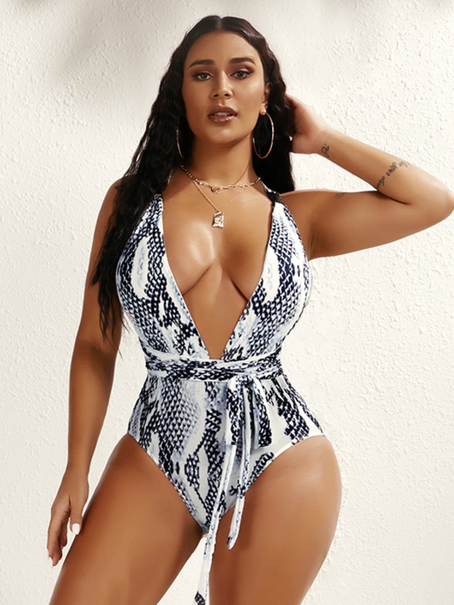 

Lovely Boho Backless Animal Print Black And White One-piece Swimsuit