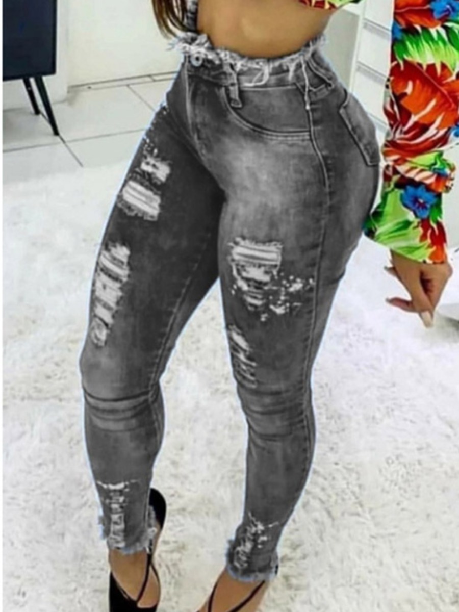 

LW Plus Size High-waisted Stretchy Ripped Black Jeans