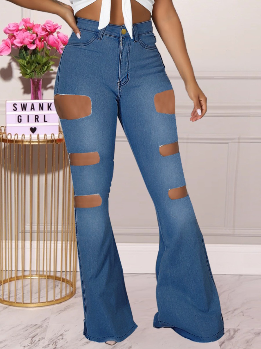 

LW Casual Ripped Flared Blue Jeans