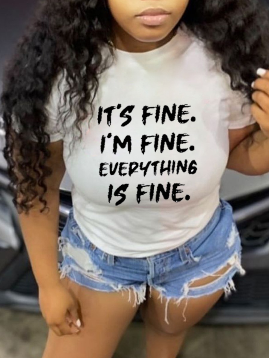 

Lovely Casual Round Neck Letter Print White T-shirt