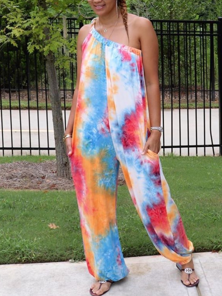 

Lovely Street One Shoulder Tie-dye Multicolor One-piece Jumpsuit, Multi