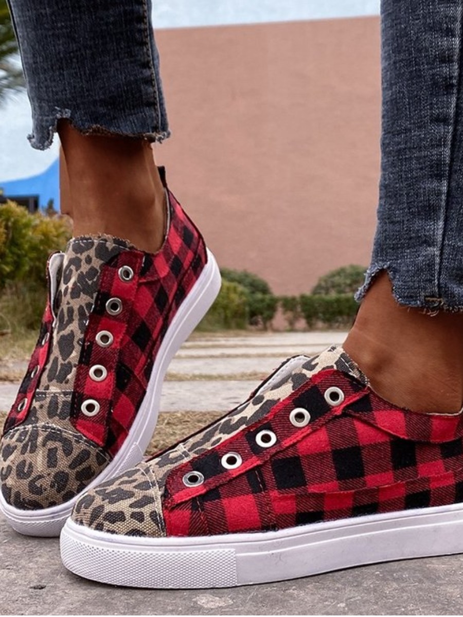 

Lovely Casual Leopard Plaid Print Red Flats