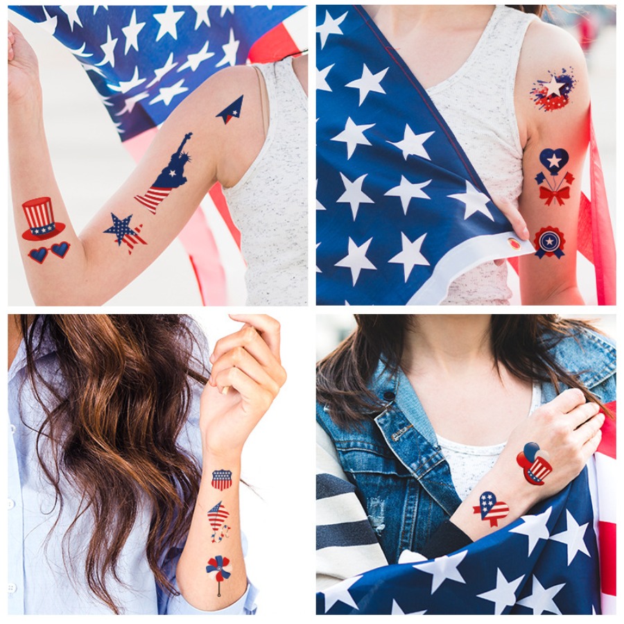 

Lovely Street American Flag Independence Day Multicolor Body Tattoo, Multi