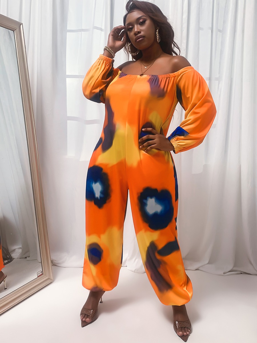 

Lovely Plus Size Street Off The Shoulder Tie-dye Croci One-piece Jumpsuit