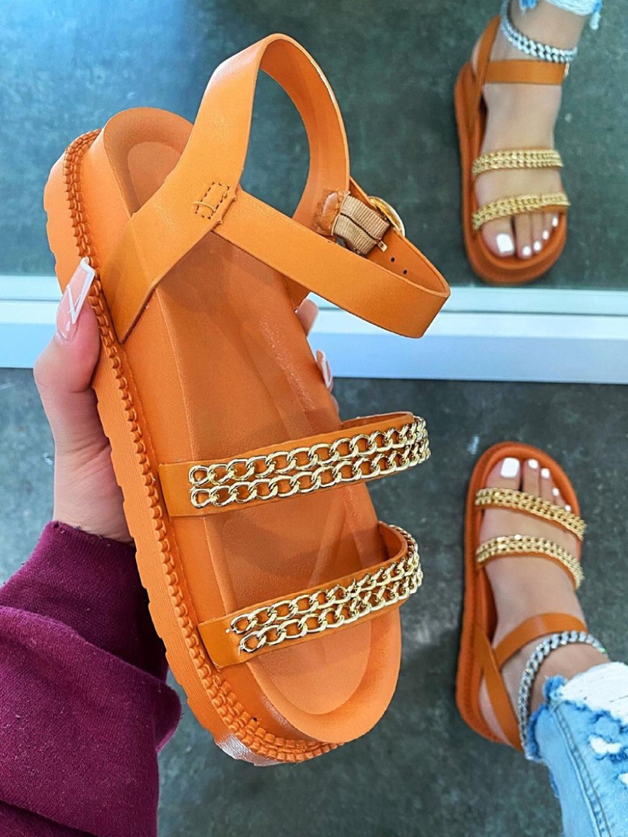 

LW Casual Chain Decoration Orange Yellow Sandals