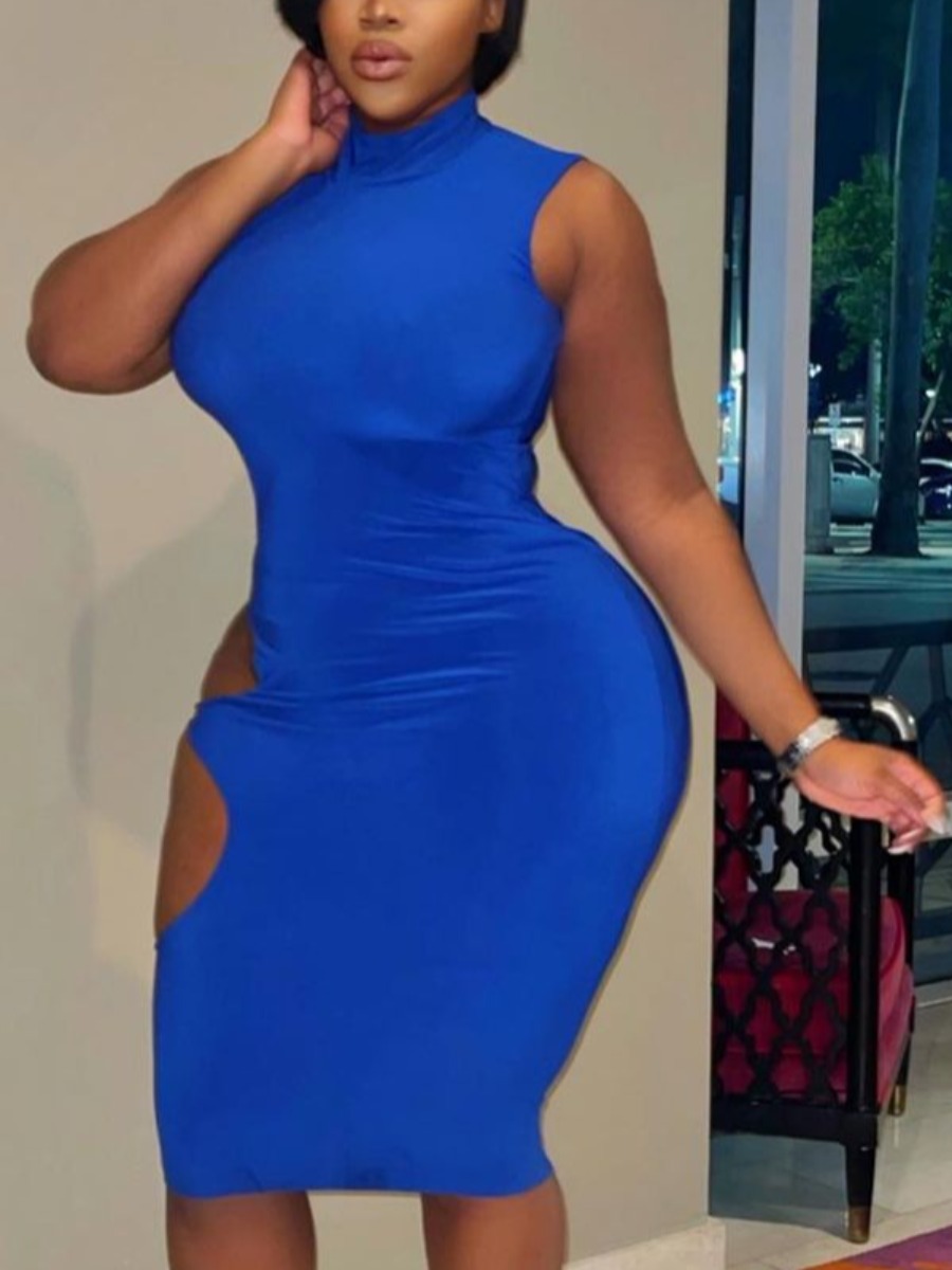 

Lovely Sexy Hollow-out Skinny Deep Blue Knee Length Dress