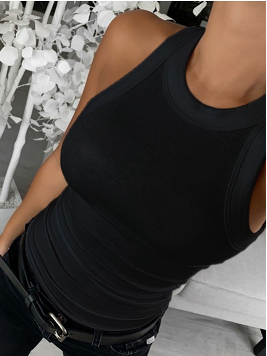 

Lovely Casual Round Neck Basic Skinny Black Camisole