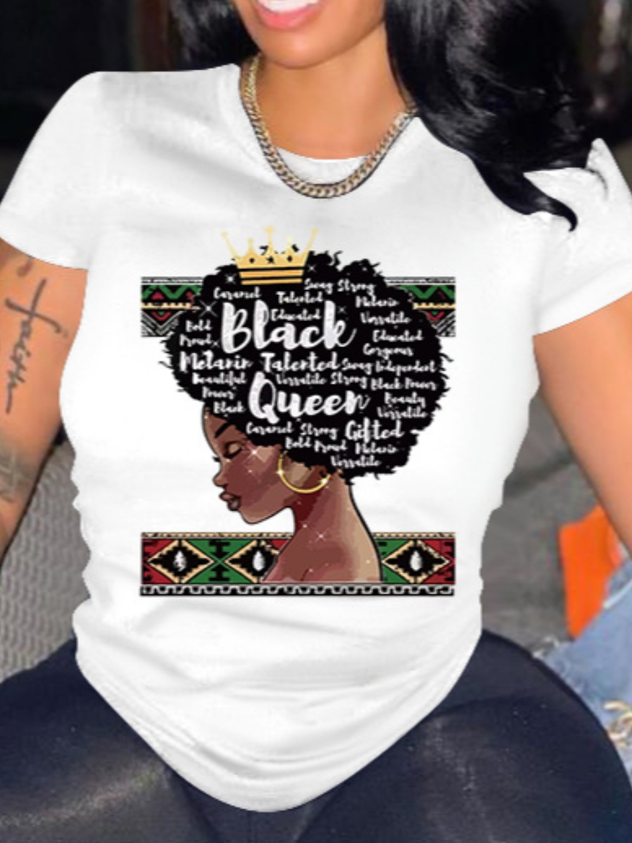 

Lovely Plus Size Casual Figure Letter Print White T-shirt